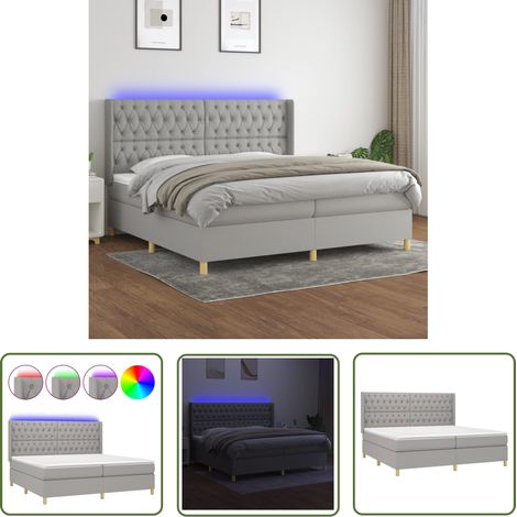 The Living Store Boxspringbett mit Matratze & LED Hellgrau 200x200 cm Stoff - Boxspringbett - Doppelbett - Betten - Schlafsofa - Lattenrost (1/5)