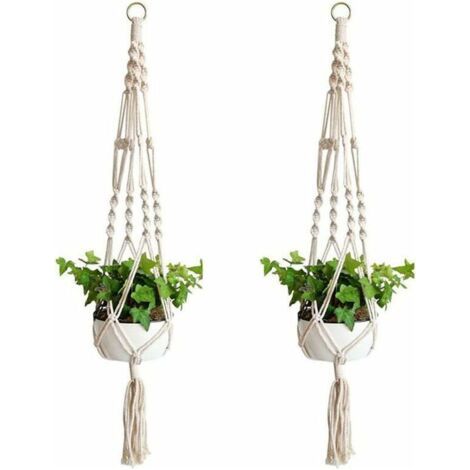 2 Pièces Macramé Plante Suspension, Panier en Corde de Coton à Suspendre de Fleurs en Macramé pour Pots de Fleurs Muraux pour Décoration de la Maison, Jardinage de Bureau (1/4)