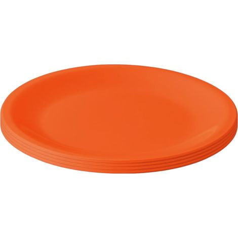 Lot de 4 assiettes en plastique orange, Ø 23,5 cm, plates, incassables, réutilisables, passent au micro-ondes et au lave-vaisselle, sans BPA, camping, pique-nique, fête (1/5)