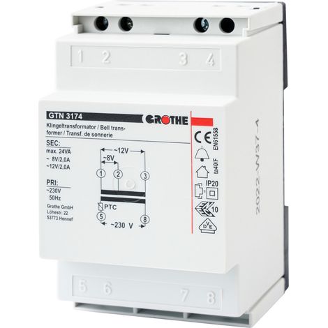 Grothe GTN 3174 Trasformatore campanello, 24VA, resistente al cortocircuito, 14074
