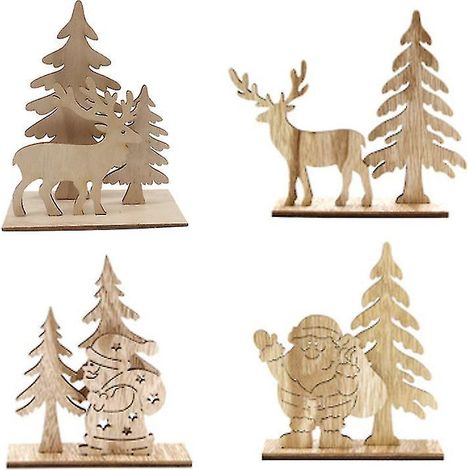 4-teilige Weihnachtsdekoration aus Holz