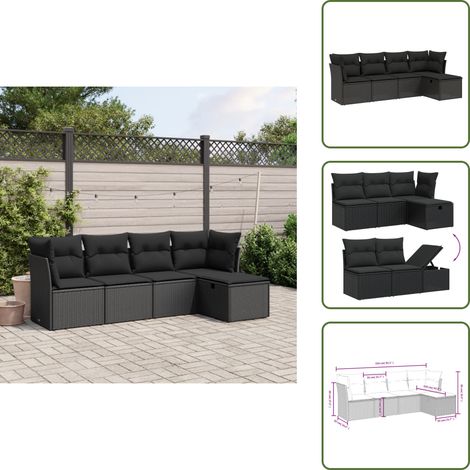 Cuscino da giardino - vidaXL Set Divani da Giardino 5 pz con Cuscini in Polyrattan Nero - Divano angolare