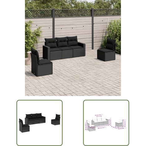 The Living Store 5-tlg. Garten-Sofagarnitur mit Kissen Schwarz Poly Rattan - Gartensofas - Outdoor Möbel - Gartenmöbel Set - Rattan Sofa - Lounge Set (1/3)