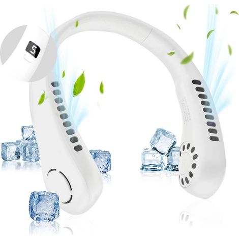Ventilateur de cou rechargeable pour femmes et hommes, portable, mains libres, sans pales, avec écran LED, 5 vitesses, pour voyage, randonnée, sport et cuisine,blanc (1/5)