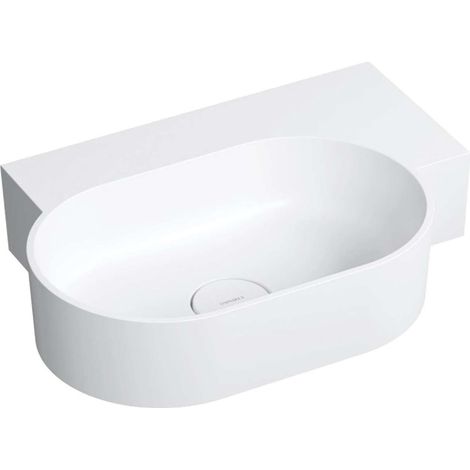 OMNIRES Ovo M+ - Lavabo 56 x 39 cm, sans trop-plein, sans trou pour robinetterie, à droite, blanc mat OVO555UWPBM (1/5)