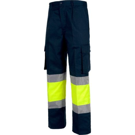 Pantalón recto de Alta Visibilidad con bolsillos inclinados WORKTEAM C4019 52 Marino+Amarillo A.V.