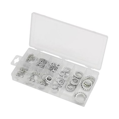 Ribimex – Lot de 200 rondelles crantées en acier galvanisé – Pour fixation bois dur – Dimensions mixtes – Coffret pratique (1/6)