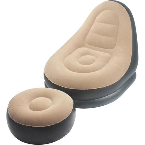 Fauteuil gonflable floculé avec repose-pied, canapé paresseux portable, chaise de loisirs pliable pour chambre, camping et extérieur (1/4)
