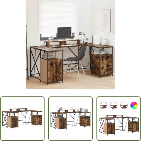 vidaXL Bureau avec éclairage LED - Bureau Chêne fumé 182 x 101 x 87,5 cm Bois d'ingénierie (1/5)