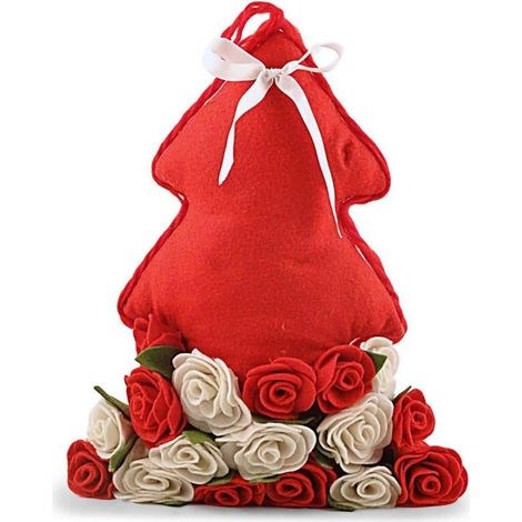 Cuscino albero rosso rose rosso/bianco, 33x13x40 cm