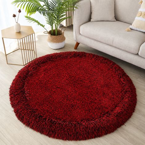 Tapis rond épais poils longs fil élastique noir et rouge rond diamètre 100 cm, 30 × 30 × 30 cm, 1 kg – Livraison gratuite