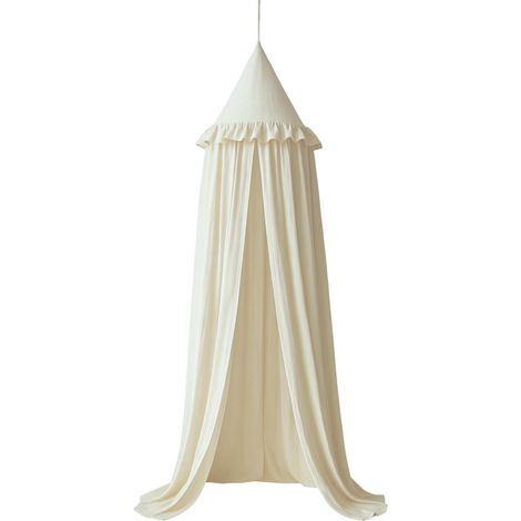 Children's Bed Canopy with Ruffles, Neutral Pastel Colour, Frills Cotton Tent, Nursery Room and Hanging Baby Bed Curtain, Decorative Mosquito Net Reading Corner (Light Brown) (1/5)