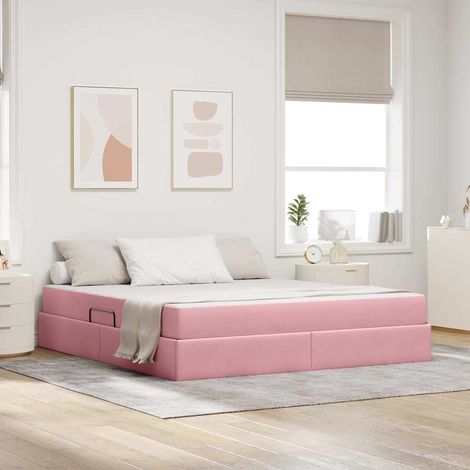Cama con almacenamiento y colchón Rosa 180 x 200 cm Terciopelo