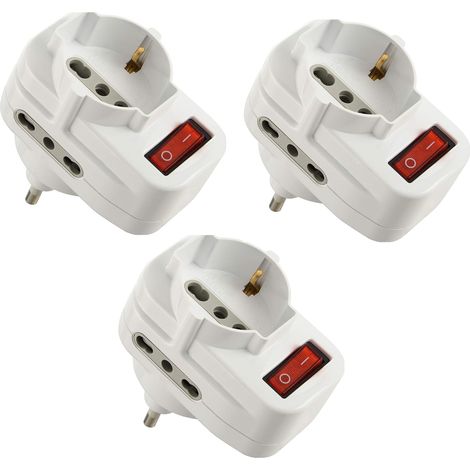 Electraline 92398 Confezione da 3 Adattatori Multipresa Tripla con Interruttore, Spina Rotante 16A, Bianco