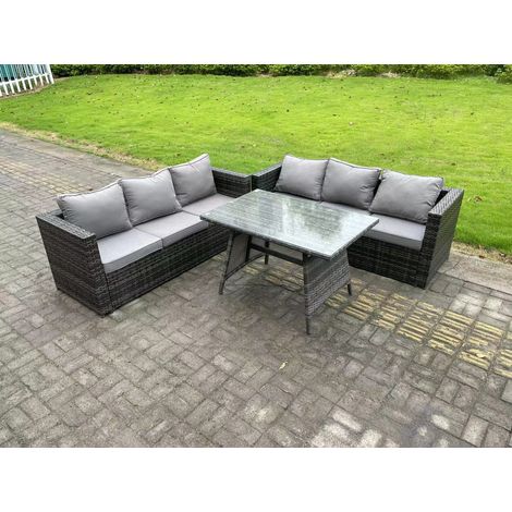 Fimous Wicker PE Rattan Garden Dining Set Outdoor Furniture Sofa with Patio Dining Table Dark Grey Mixed (1/4)