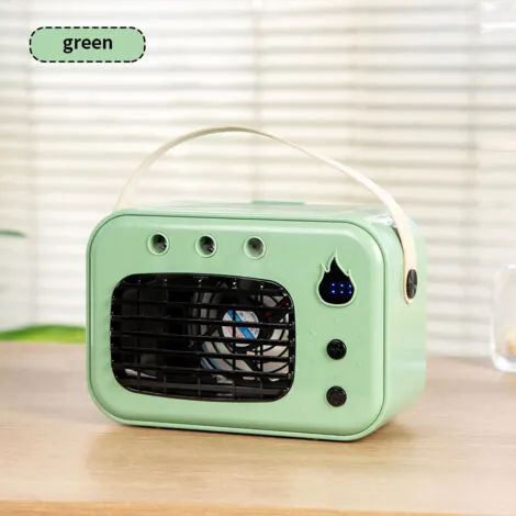 Ventilateur mini USB 2 en 1 avec fonction air frais et humidification, batterie longue durée de 500 mAh, portable et idéal pour un bureau.