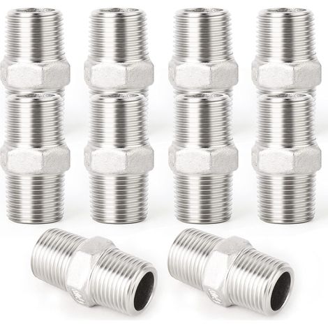 10 pièces raccords de tuyauterie à embout hexagonal en acier inoxydable 304, filetage BSP mâle 1/2" à mâle 1/2", raccord adaptateur droit (1/5)