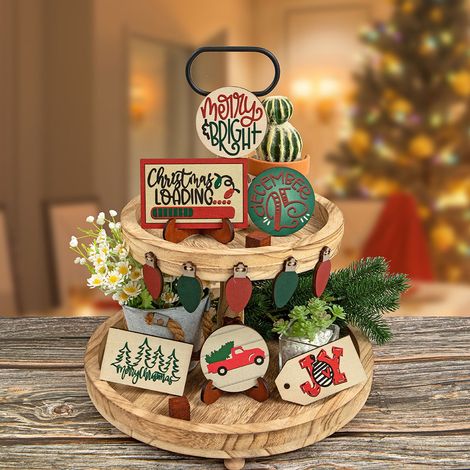 Support À Étages - Décoration En Bois Pour Table - Idéal Pour Salon Cuisine Salle À Manger Bureau - Lot De 9 Pièces