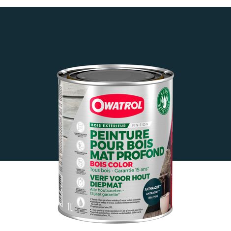 Owatrol-BOIS COLOR-Peinture pour bois extérieur opaque - Finition Mate-Gris Anthracite RAL 7016 1 litre