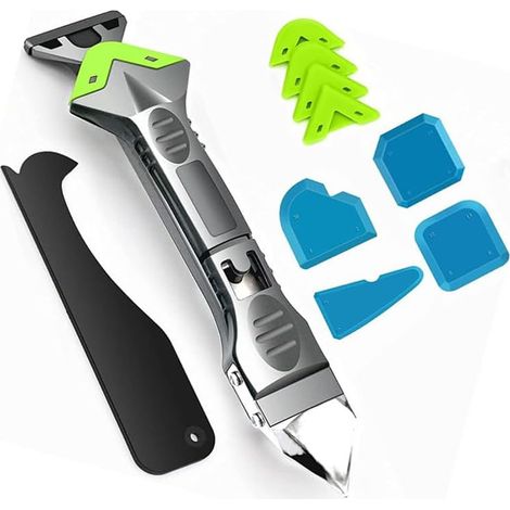 Kit d'outils de calfeutrage en Silicone 5 en 1, Outil de Finition de Mastic, Outil de Retrait de Mastic avec tête en Acier Inoxydable, grattoir à coulis en Silicone (1/5)