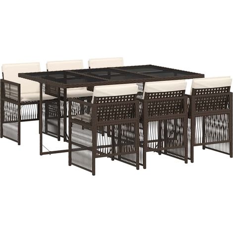 Maison Exclusive - 7-tlg. Garten-Essgruppe mit Kissen Braun Poly