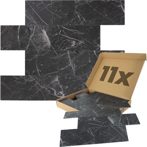 Wandpaneele selbstklebend Marmoroptik  1m², 11 Stück Anthrazit Wandverkleidung feuchtigskeitsbeständig, Premium Qualität für Bad und Küche (1/5)