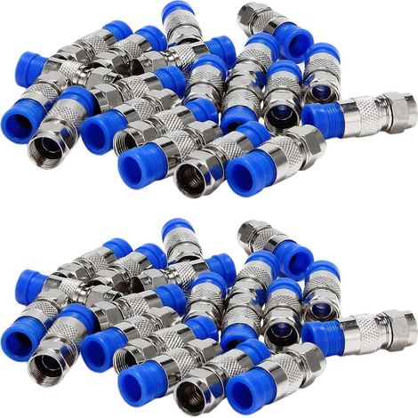 40 connecteurs coaxiaux RG6 type F à compression, bleus (1/5)