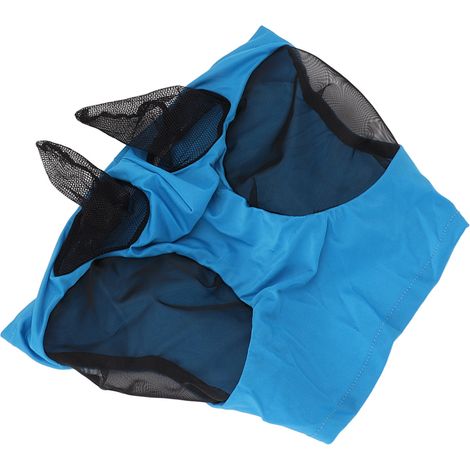 Masque anti-mouches en filet respirant et élastique pour cheval, avec protection des oreilles, équipement d'équitation bleu