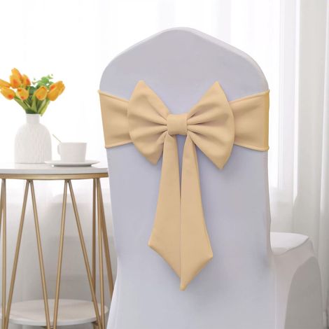 Nœud Élastique Pour Dossier De Chaise - Décoration De Noël - Pour Salle À Manger Hôtel Banquet - 40 x 15 cm - Beige - 1 Pièce (1/5)
