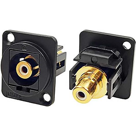 Prise RCA RS PRO Femelle, Montage panneau Droit, Contacts plaqués Or sur nickel ( Prix pour 1 )