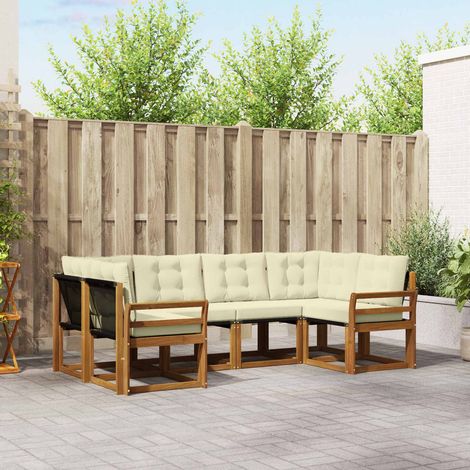 vidaXL Outdoor-Sofagarnitur mit Kissen 6 pcs Natur und Creme (1/5)