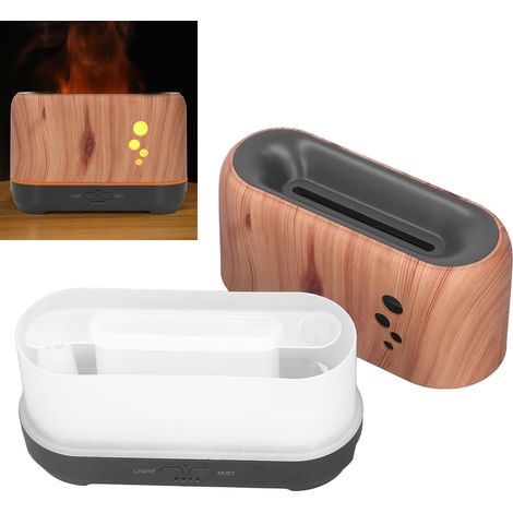 [Humidificador de aroma con efecto de llama] Difusor de aroma ultrasónico USB de 200 ml con diseño de madera hueca y carcasa de ABS para oficina y hogar, voltaje de 100-240 V (1/5)