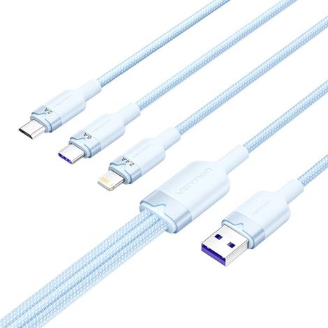 Cable usb 2.0 lightning vention ctrlg/ usb male/ usb type-c male - microusb male - lightning male/ 1.5m/ blau