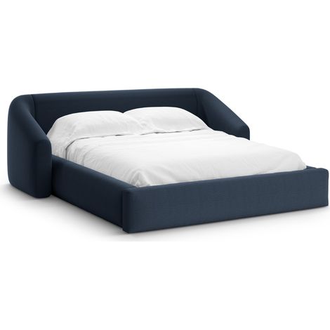 Lit coffre avec tête de lit 200x140cm tissu structurel bleu roi (1/5)