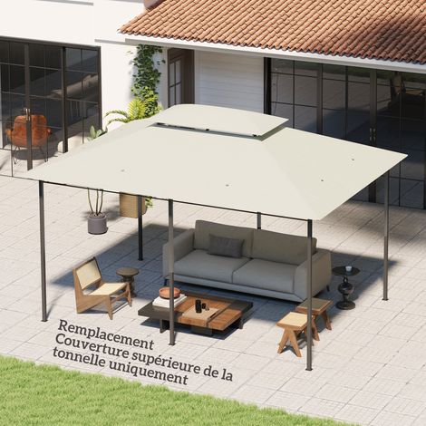 Telo di ricambio per gazebo/pergola, 4 x 3 m, doppio tetto con fori di drenaggio, poliestere 180 g/m², color crema.