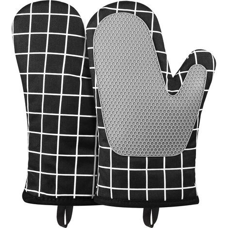 Ofenhandschuhe, hitzebeständige und rutschfeste Küchenhandschuhe aus Silikon-Baumwolle zum Kochen und Grillen - 1 Paar (Schwarz) (1/5)