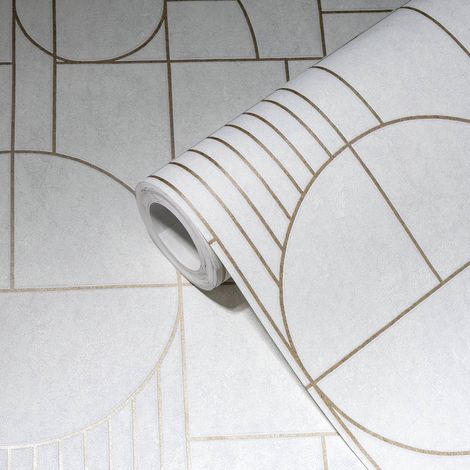 A.S. Création Geometrische Tapete Weiß 10.05 m x 0.53 m 64 / 32 cm (versetzt) Vlies hoch waschbeständig gut lichtbeständig restlos trocken abziehbar (1/5)
