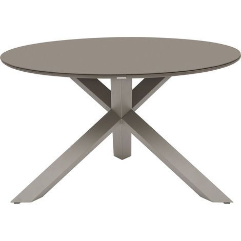 Hesperide – Table de jardin ronde 6 places D130cm en verre trempé – Structure aluminium époxy – Pieds ajustables pour sol irrégulier (1/5)