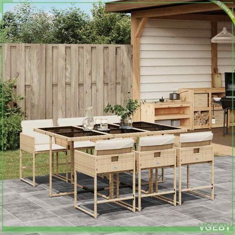 Ensemble à manger de jardin - FAFEICY - 3211270 - 7 pièces - coussins amovibles - dessus verre trempé (1/5)