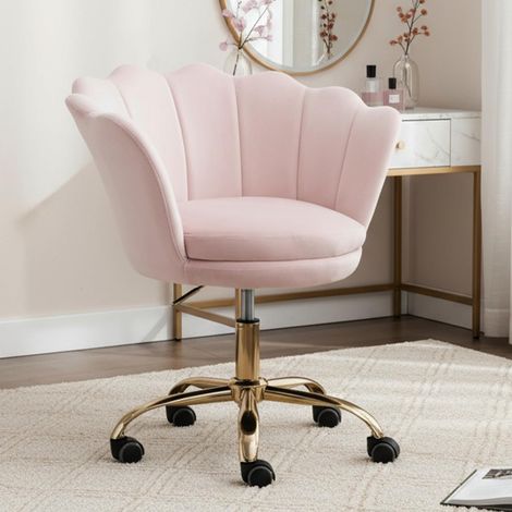 Wahson Office Chair in Velvet Modern Swivel Desk Chair with Petal Backrest Height Adjustable for Home Office, Light Pink