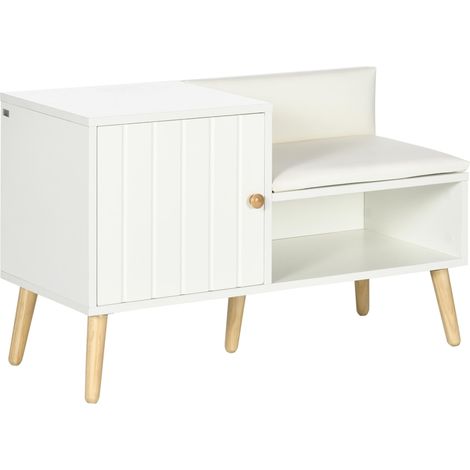 Étagère à chaussures d'entrée avec siège rembourré et placard pour 4 paires de chaussures, 80 x 33 x 49 cm, blanche (1/5)