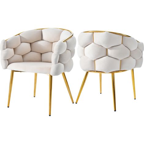 2 Fauteuils bulles en velours beige, design moderne chic, chaises ergonomiques pour salon ou salle à manger, coiffeuse, pieds dorés en fer