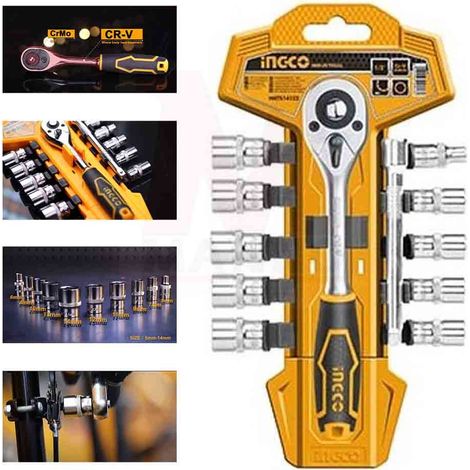 Chiavi cricchetto a bussola INGCO con kit 1/4 pollice 12pz con prolunga vanadium (1/4)