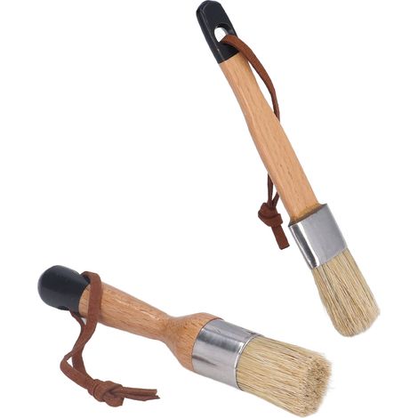 Lot de 2 pinceaux de peinture pour meuble, manche en bois, brosses en soies pour décoration intérieure, peinture et cirage (1/5)