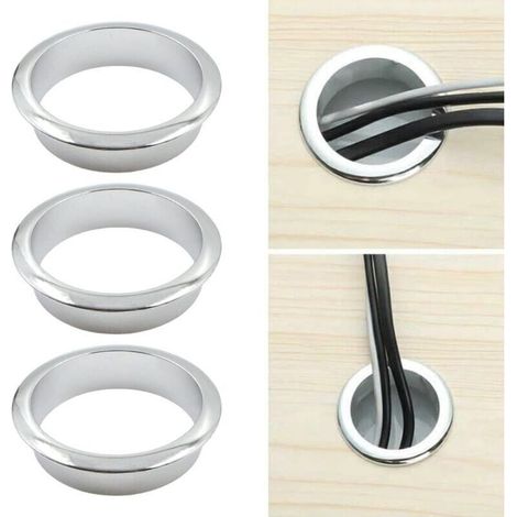 Câble Passe Couvercle Passe-câble de bureau en métal 60 mm – Anneau décoratif pour boîte d'enfilage meubles, la gestion des fils d'ordinateur bureau, 3 pièces, (one size)