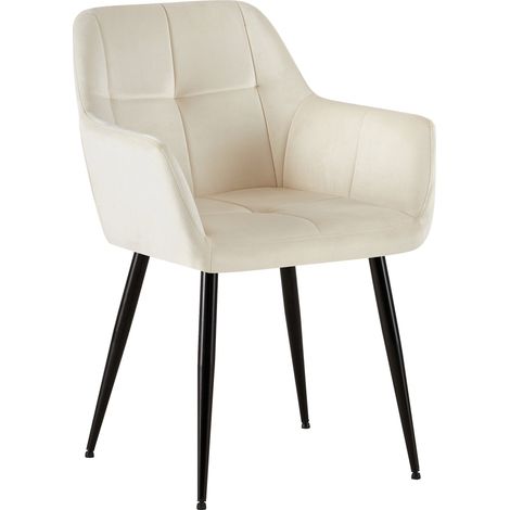 Chaise de salle à manger bureau salle d'attente couture décorative assise en velours crème pieds en métal noir 100001903 (1/5)