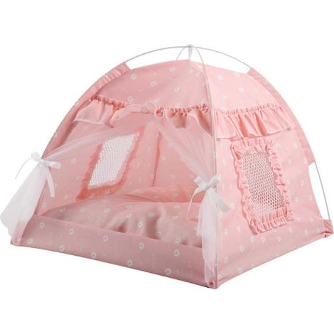 Tente pour chat semi-fermée, pliable et aérée, avec rideau en gaze, portable, idéale pour l'été et comme nid douillet pour animaux de compagnie. (1/2)
