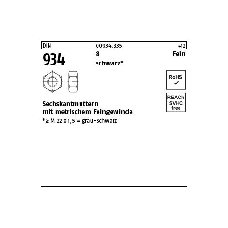 Sechskantmutter DIN 934 M 36 x 2 Stahl geschwärzt (1/3)