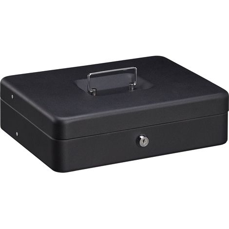 Caisse à monnaie verrouillable transportable avec 5 compartiments à pièces 30,5 x 24,5 x 8,5 cm en fer noir (1/5)