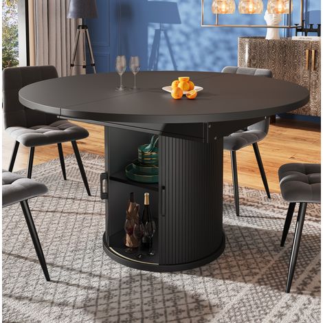 Mesa de comedor extensible de MDF negro 118-158x118x76,8 cm con almacenaje (1/5)